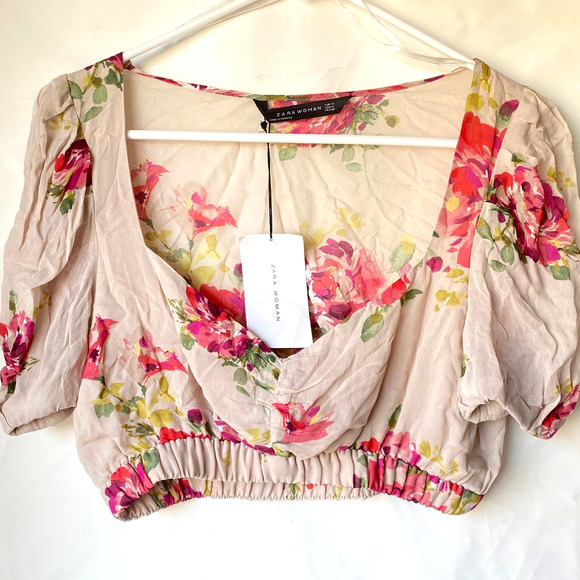 Zara crop top floral pink short sleeve nwt - Picture 2 of 3